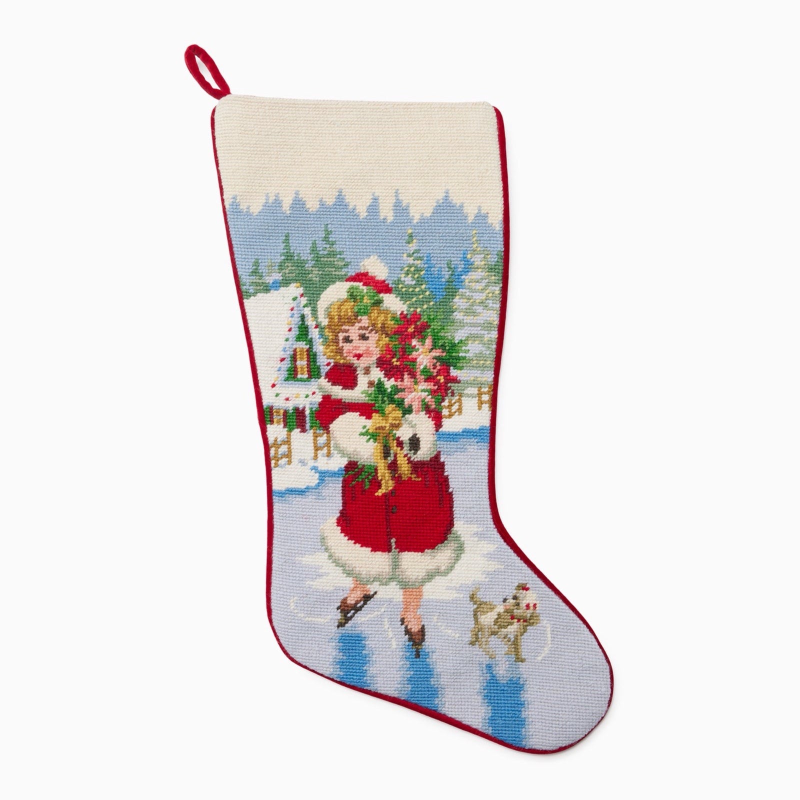 Sferra Ice Skater Girl Holiday Stocking in Red