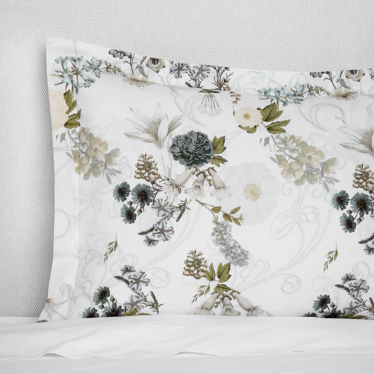 Closeup of Sferra Incanto Shams in Slate color