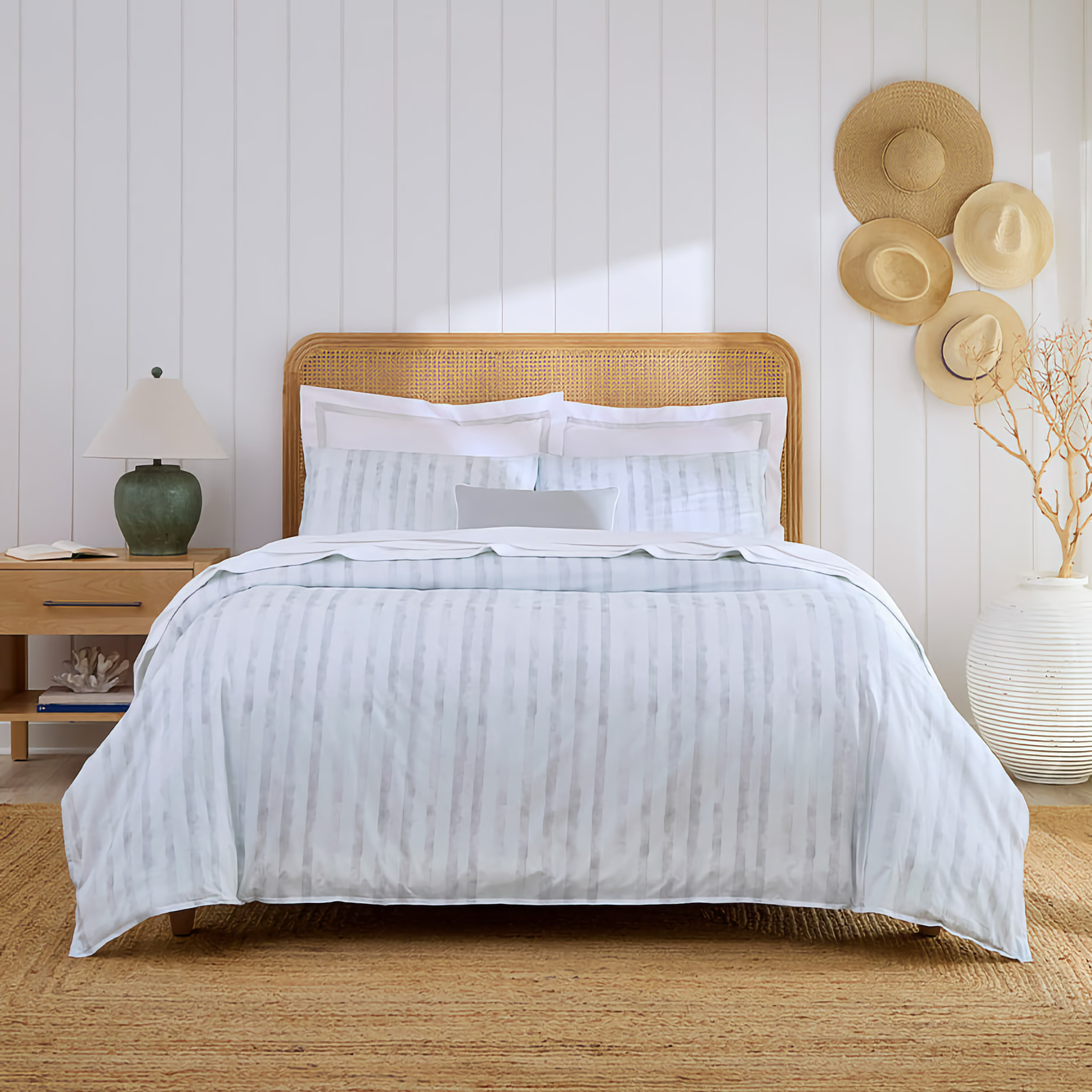 Bed in Sferra Kricia Duvet Cover and Shams in Lunar