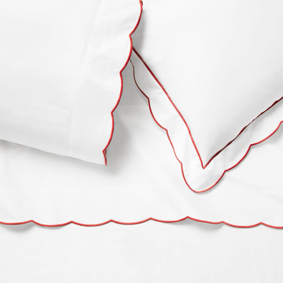 Detail view of Sferra Limana Bedding in White/Persimmon Color