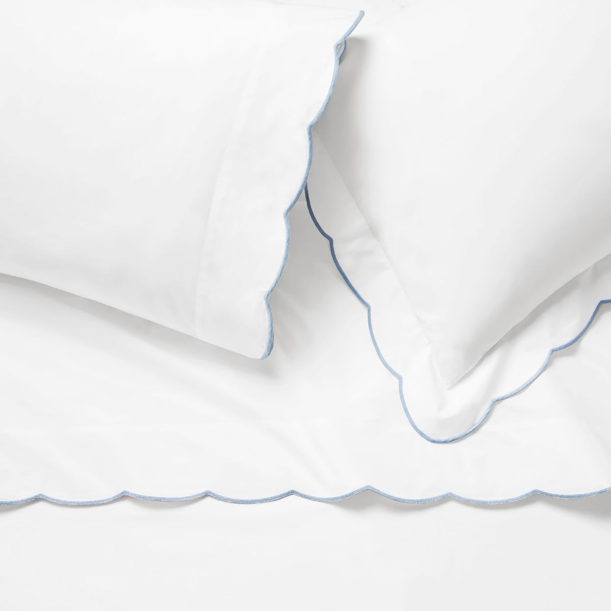 Detail view of Sferra Limana Bedding in White/Sea Color