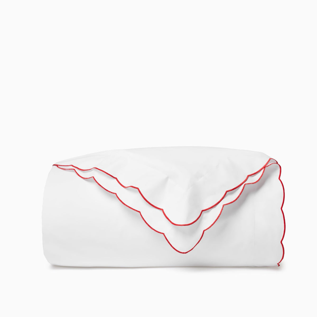 Folded Duvet Cover of Sferra Limana Bedding in White/Persimmon Color