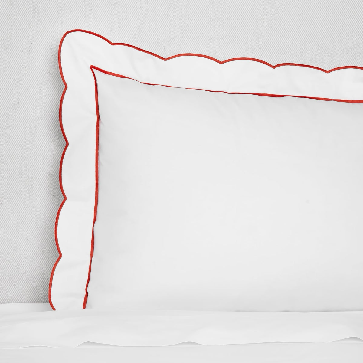 Sham Closeup of Sferra Limana Bedding in White/Persimmon Color