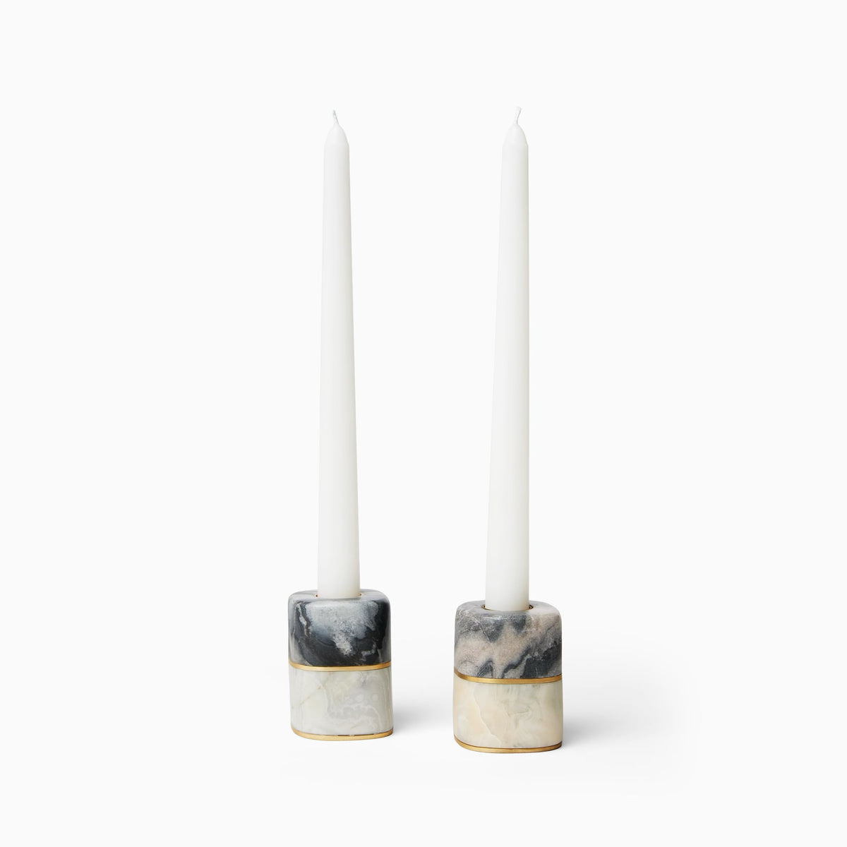 Sferra Lunario Taper Holder Set in Grey and Gold colors with white candles