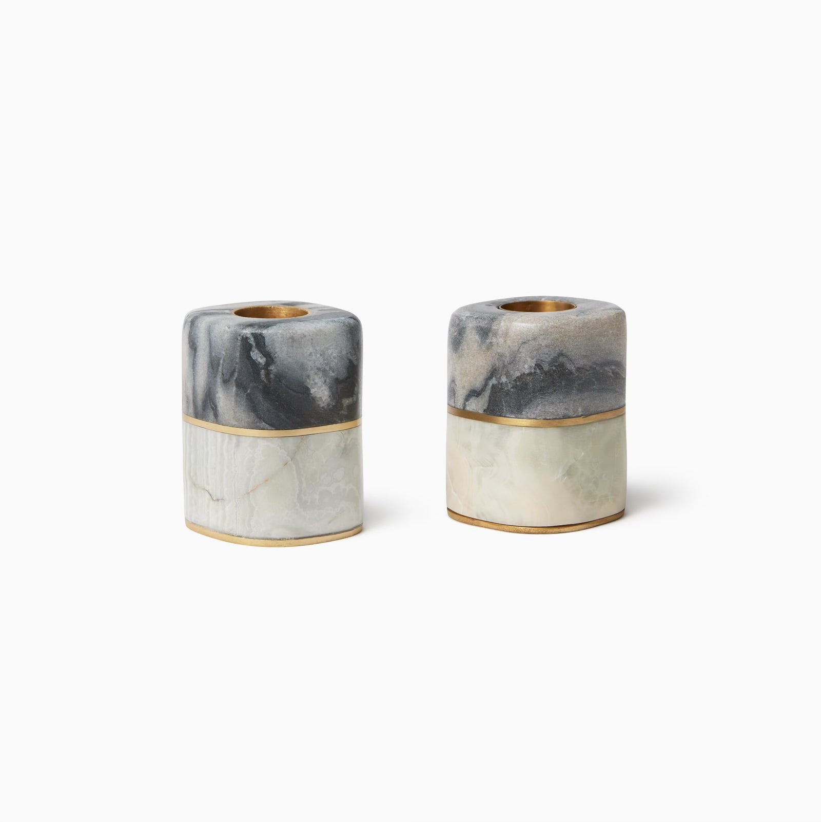 Sferra Lunario Taper Holder Set in Grey and Gold colors
