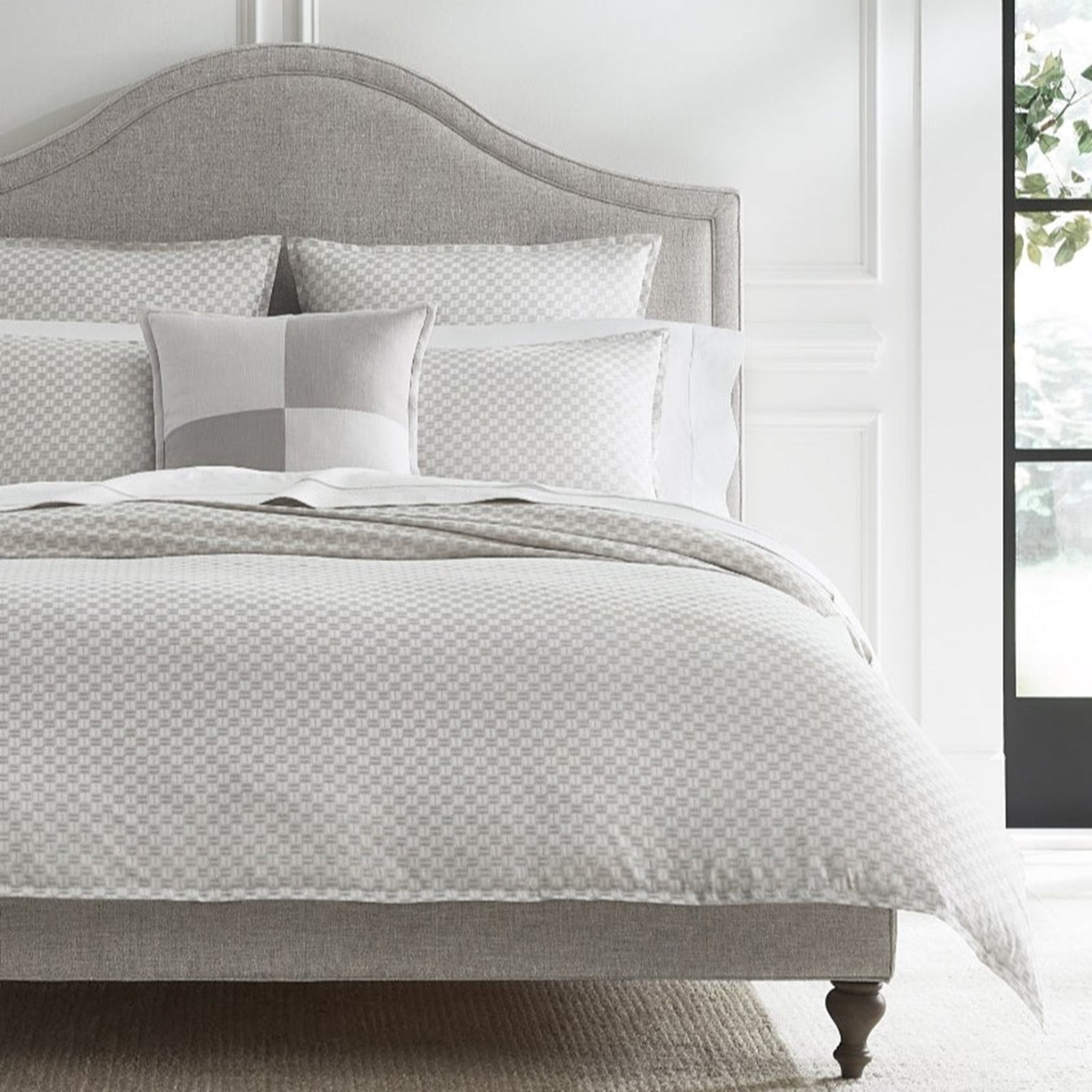 Bed Dressed in Sferra Macchia Bedding in Lunar Color