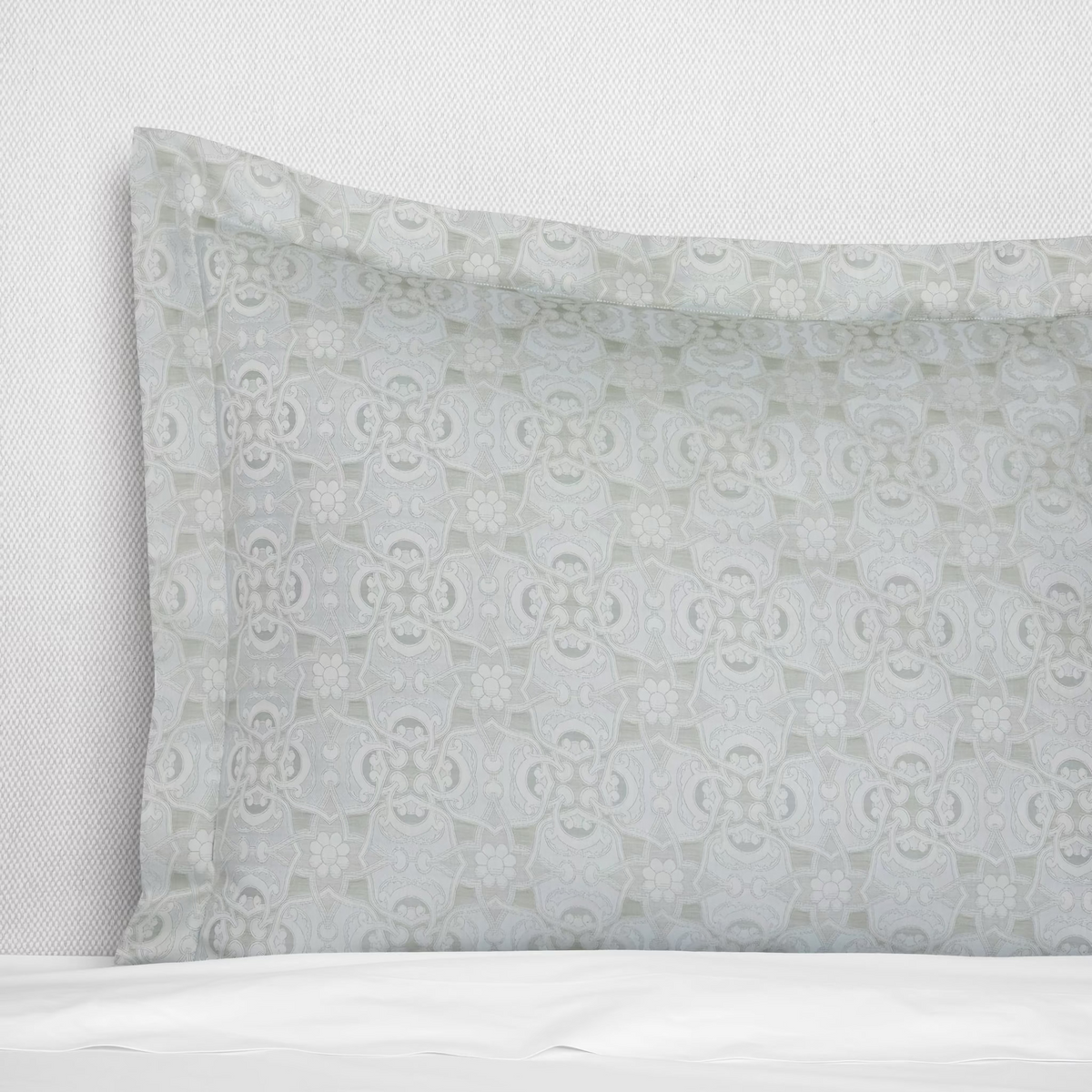 Closeup of Silver Sage Sferra Maiolica Sham