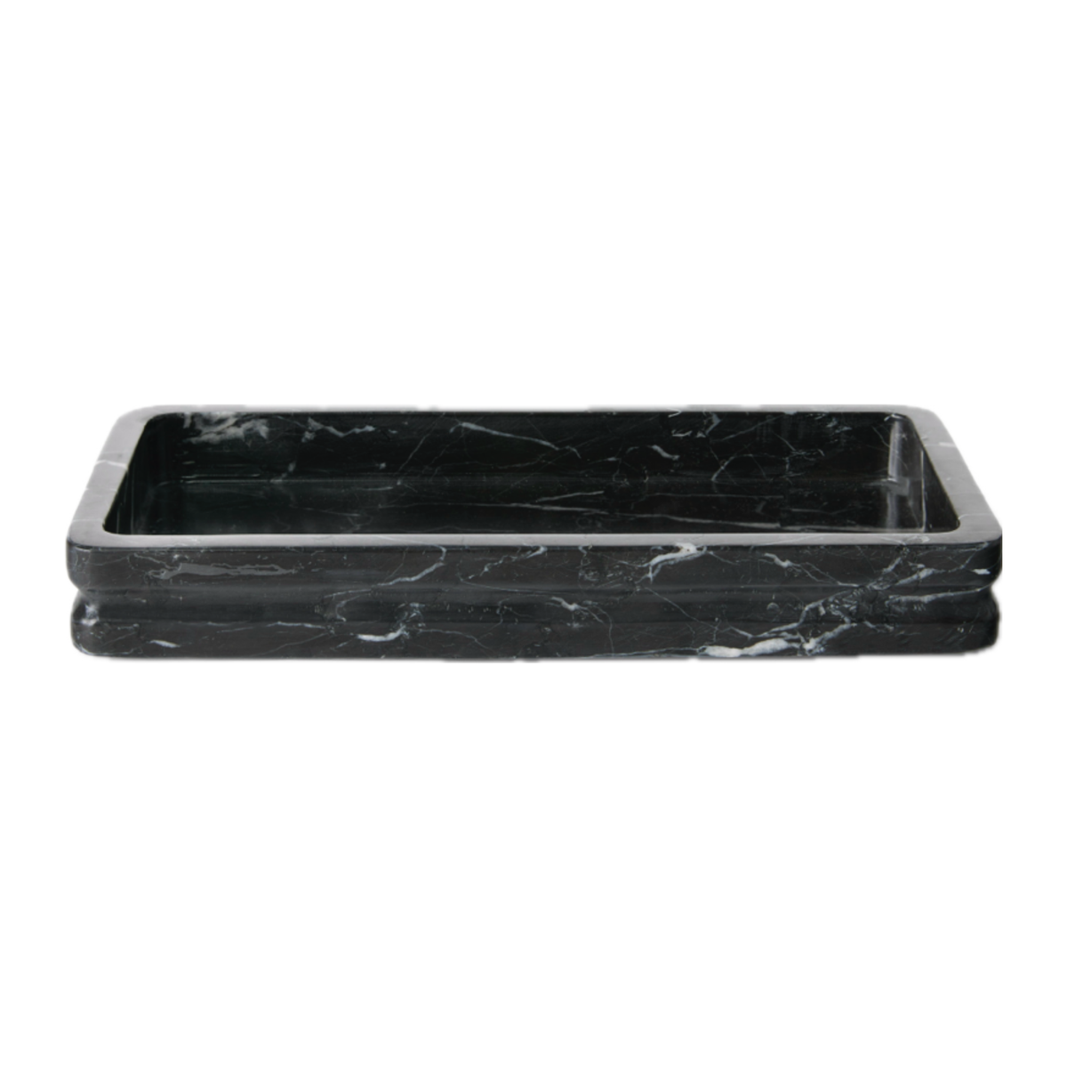 Sideview of Storage Tray from Sferra Marquina Marble Bath Accessories