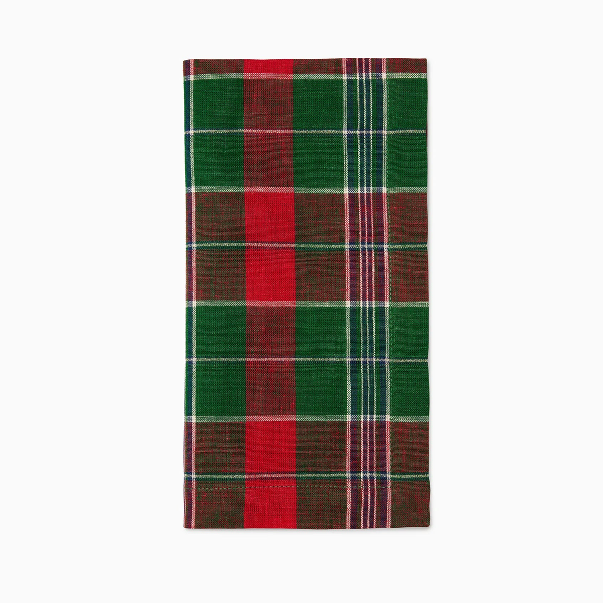 Sferra Masseria Dinner Napkin in Emerald and Red colors—perfect for autumnal table decor—folded neatly