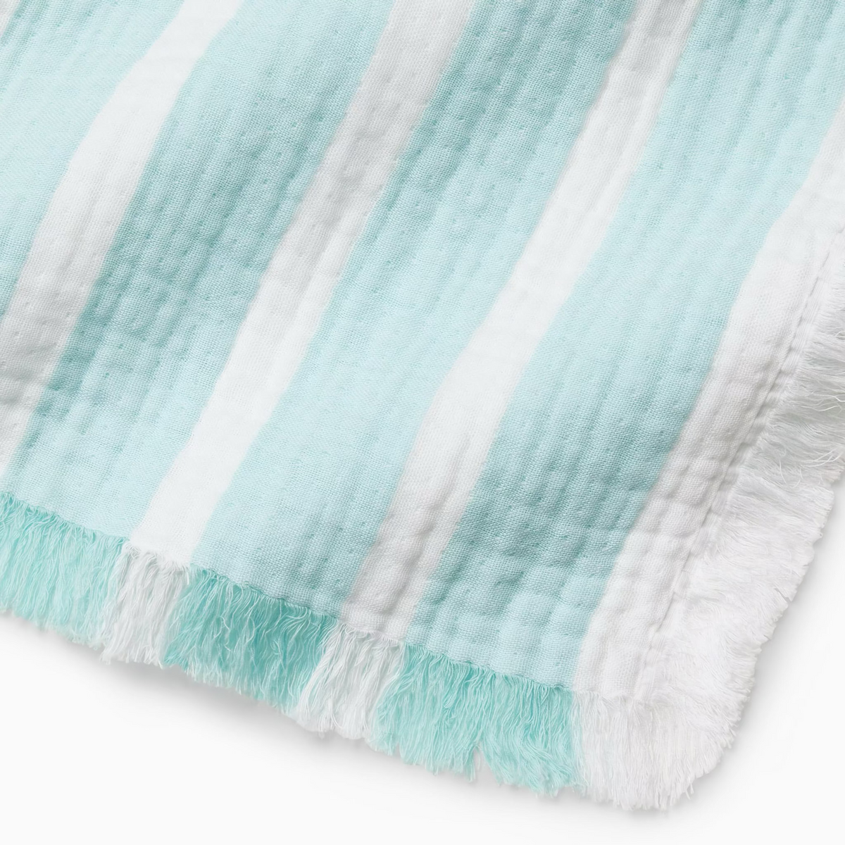 Eyelash Fringe Detail of Sferra Merlata Beach Towel in Clearwater color