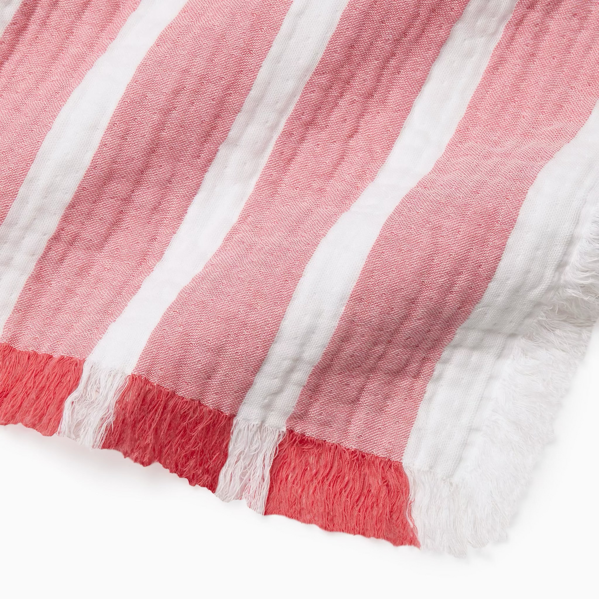 Eyelash Fringe Detail of Sferra Merlata Beach Towel in Coral color