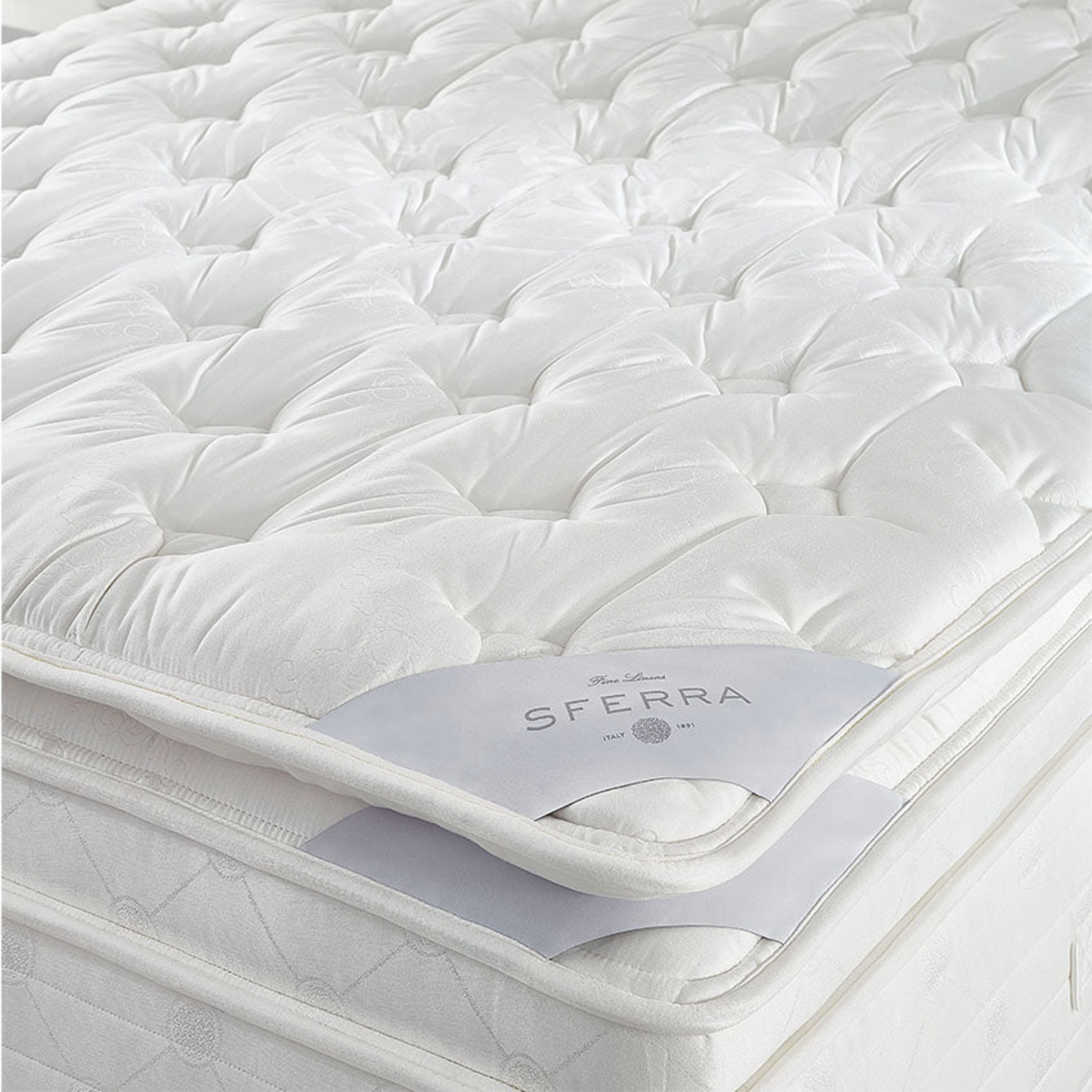 Top Corner Shot of Sferra Nuvole Pillow Top Mattress with Free Topper