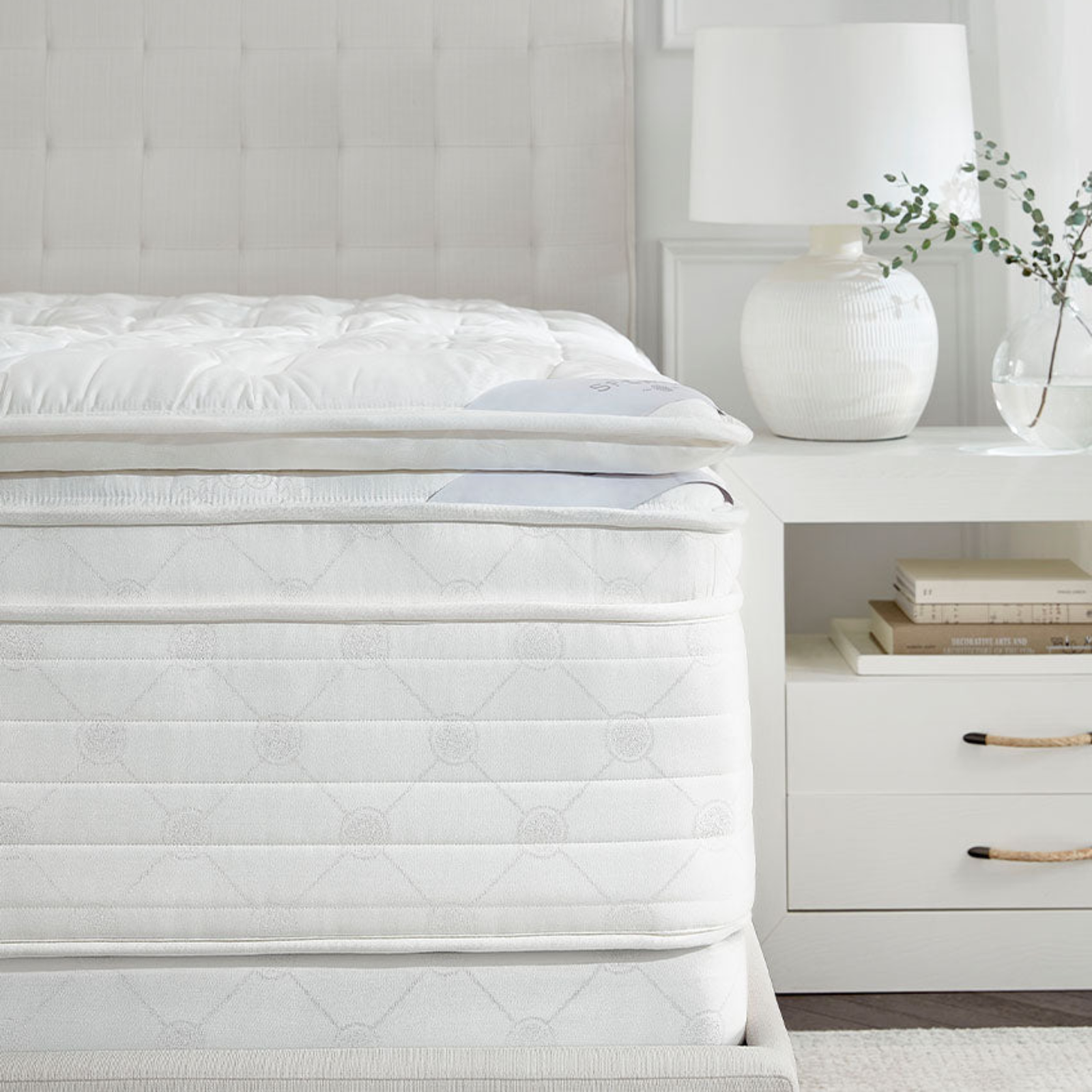 Lifestyle Shot of Sferra Nuvole Pillow Top Mattress in a well lit Room