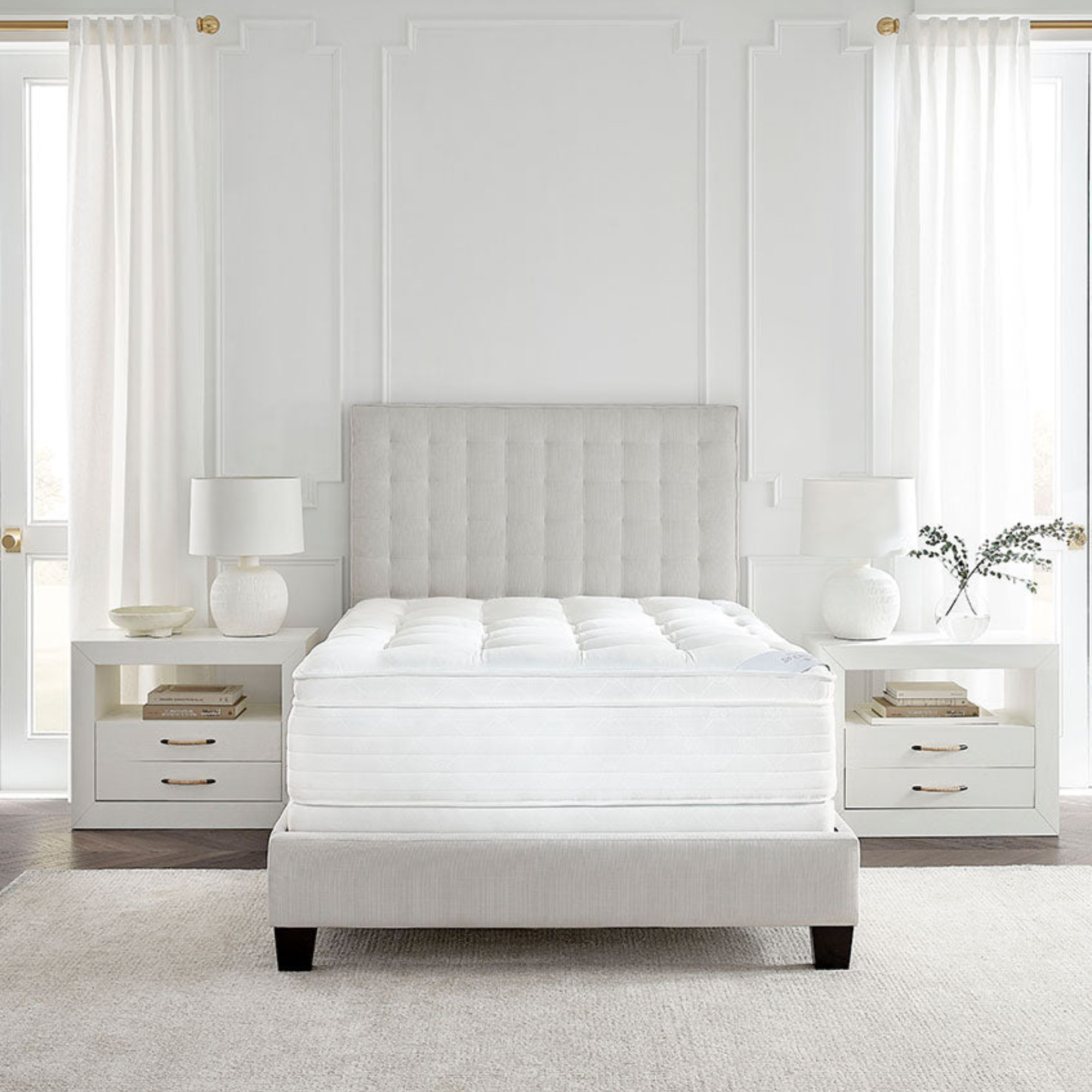 Lifestyle Shot of Sferra Nuvole Pillow Top Mattress in a well lit Room