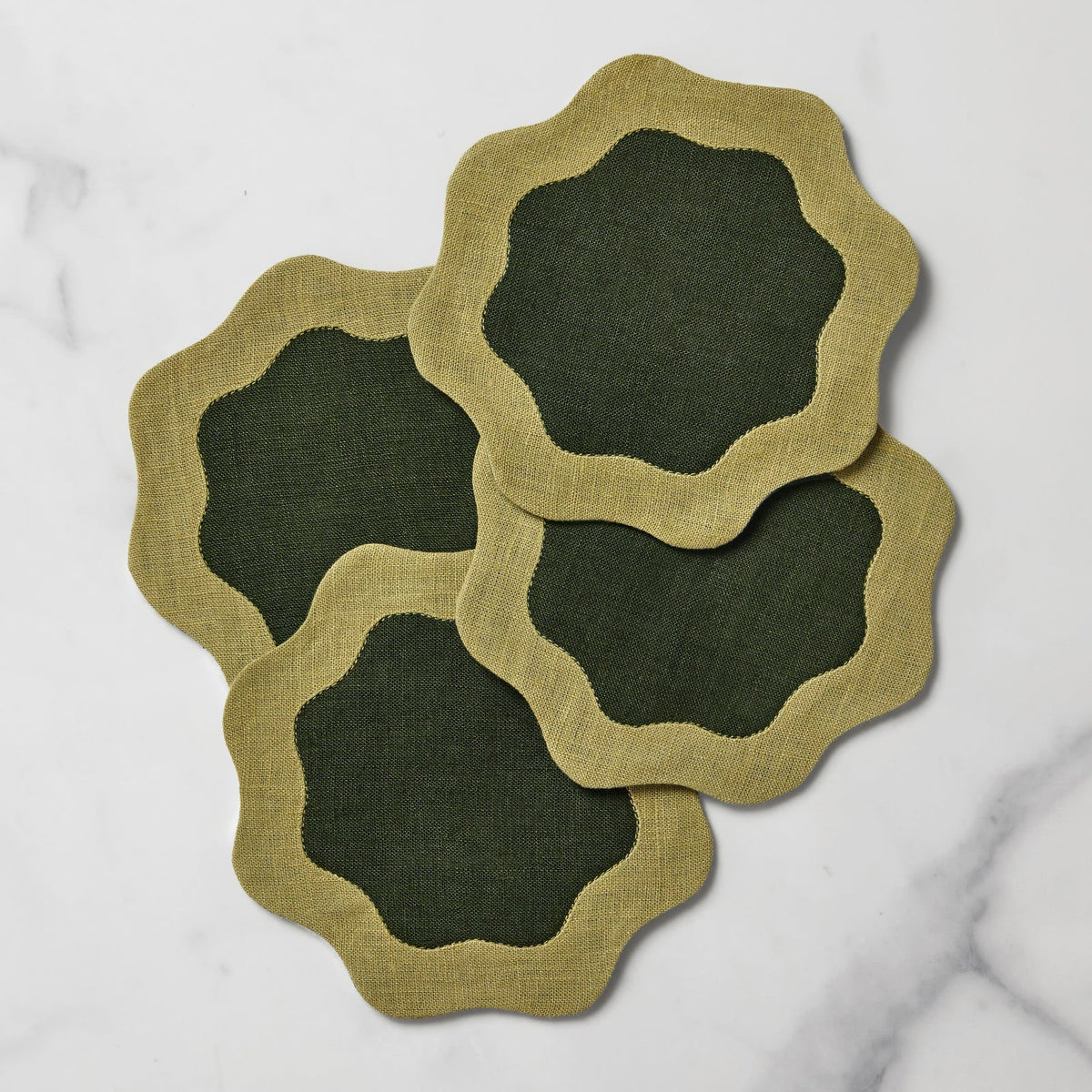 Stack of Sferra Cocktail Napkins in Forest and Celadon