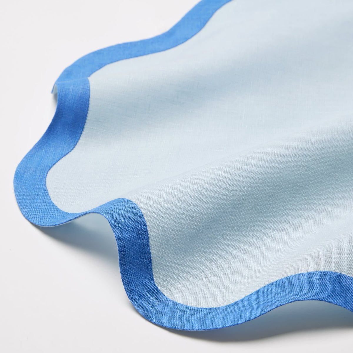 Fabric Closeup of Sferra Ondulato Table Linens in Sky and Cobalt
