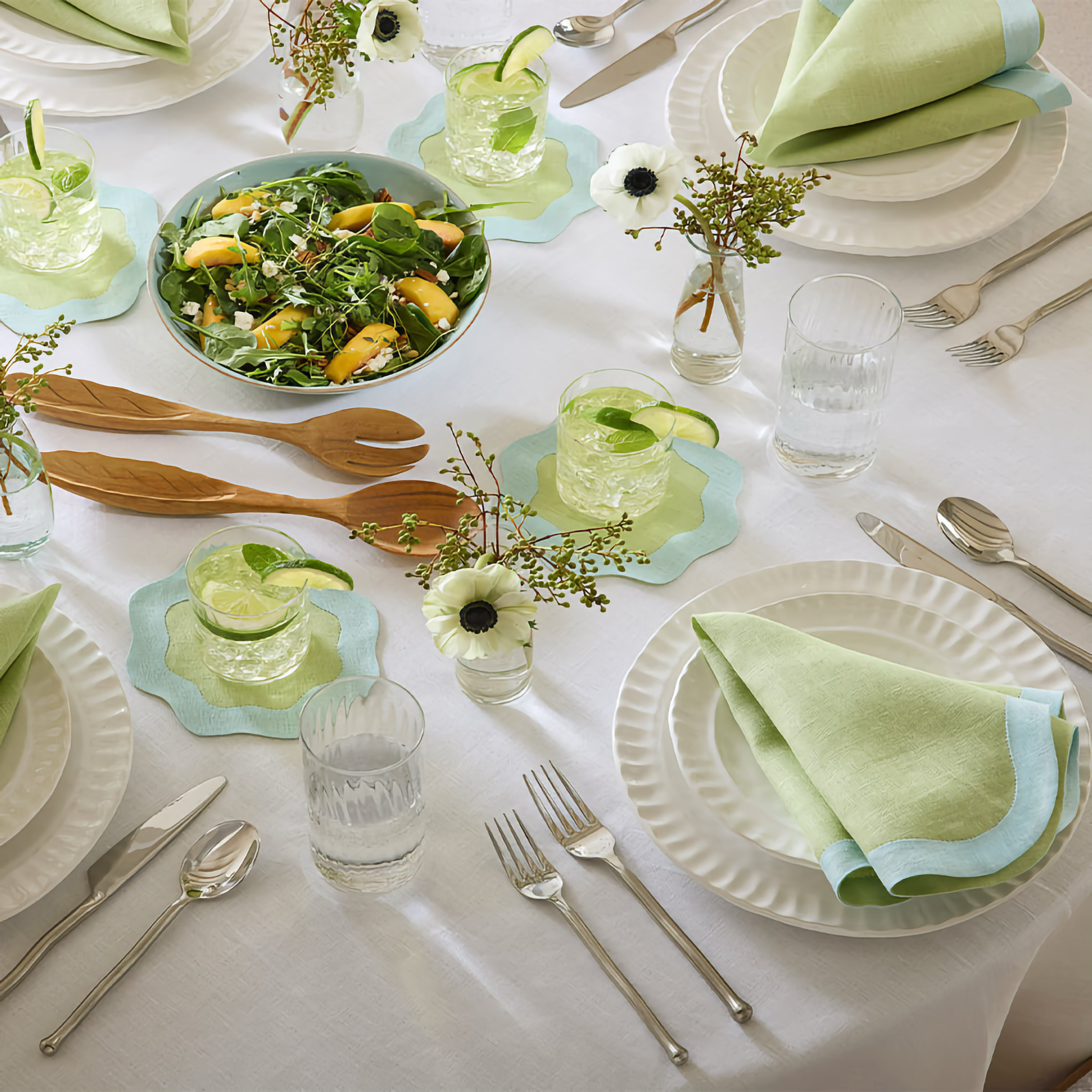 Sferra Ondulato Table Linens in Kiwi and Clearwater