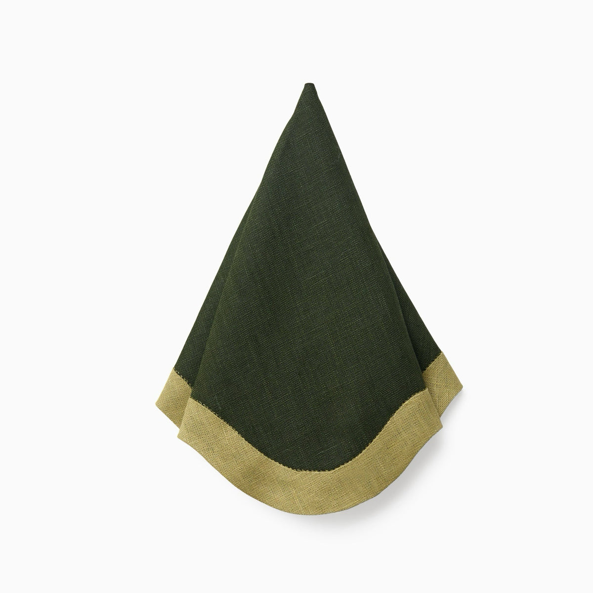 Hanging Sferra Dinner Napkin in Forest and Celadon Against White Background