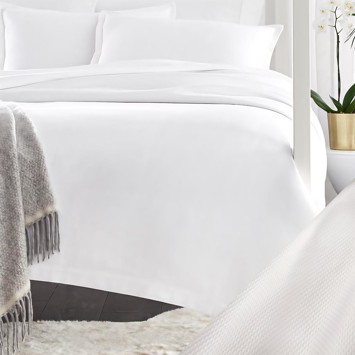 White Sferra Perrio Bedding with Bone Swatch