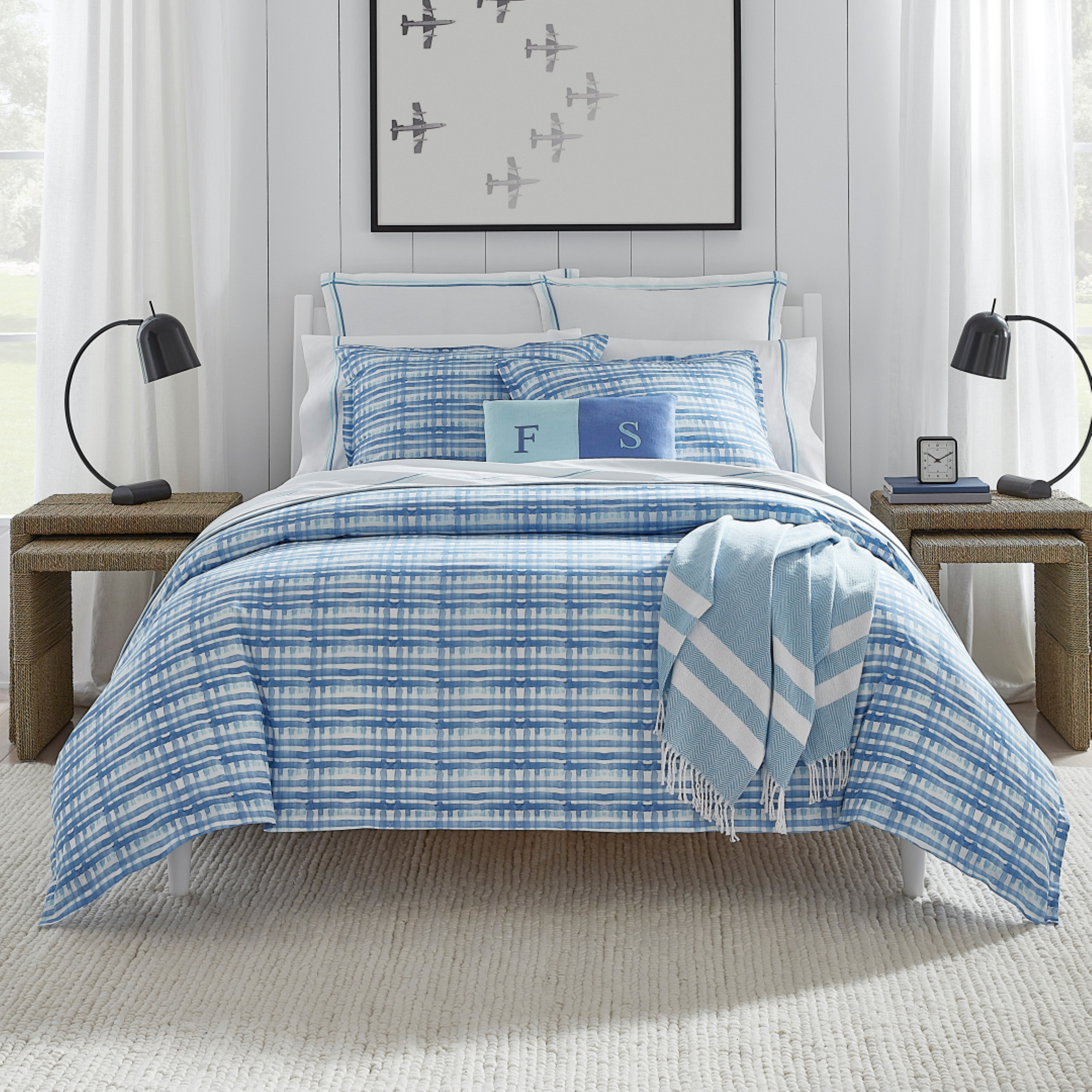 Sferra Plaidino Bedding Full Lifestyle in Clearwater Color