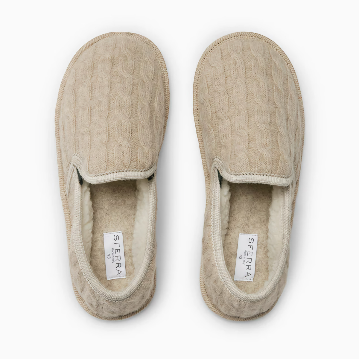 Top View of Pair of Beige Sferra Raffinato Men&#39;s Slippers