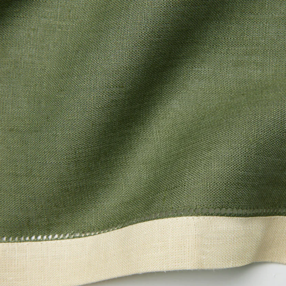 Closeup of Sferra Roma Napkin Fabric in Stone and Sage Color