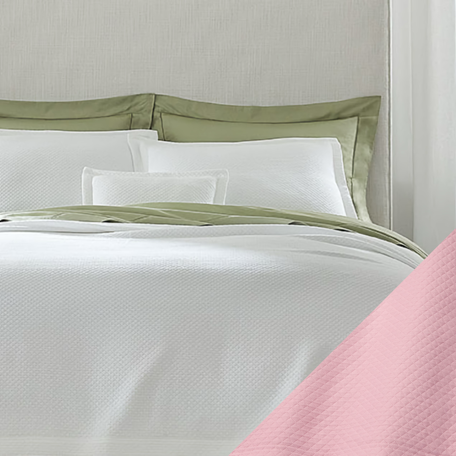 Sferra Rombo Coverlet and Shams with Carnation Swatch