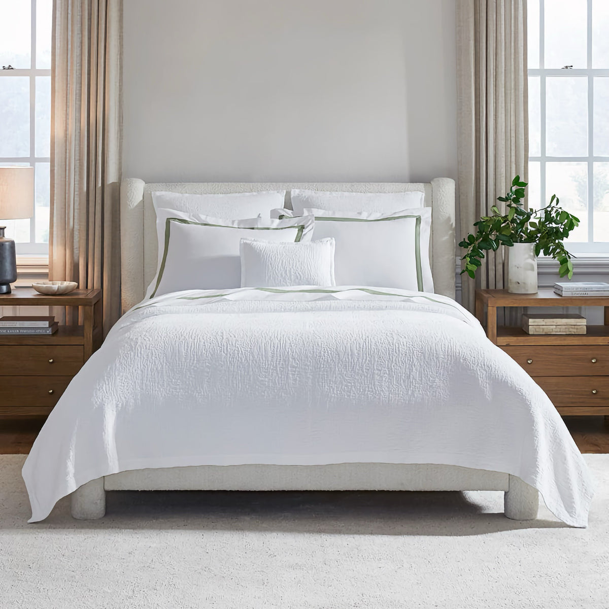 Bed with White Sferra Sabino Coverlet and Shams