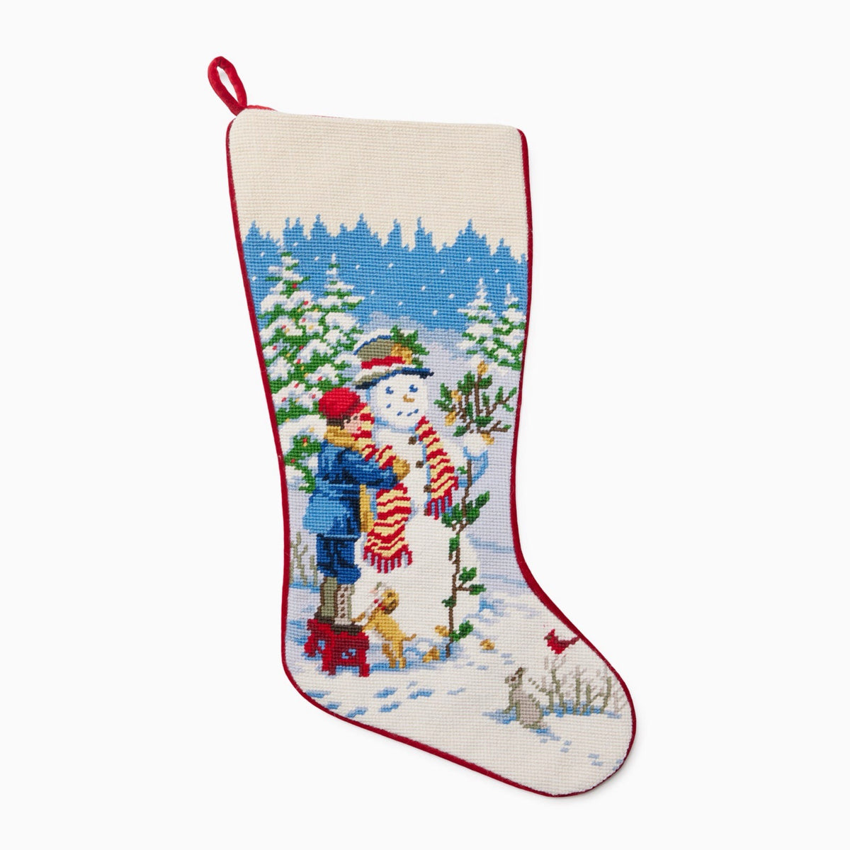 Sferra Snowman Boy Holiday Stocking in Red