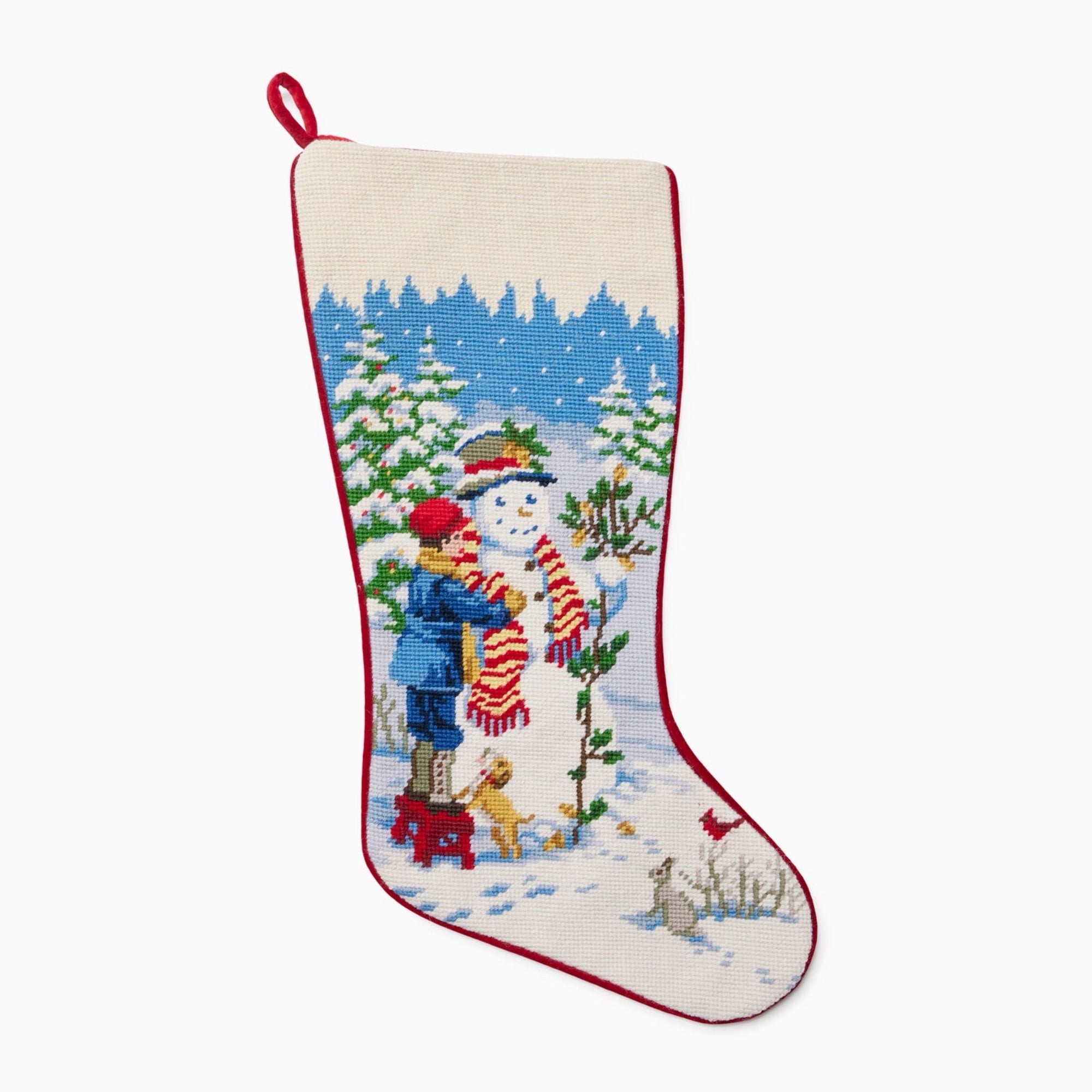 Sferra Snowman Boy Holiday Stocking in Red