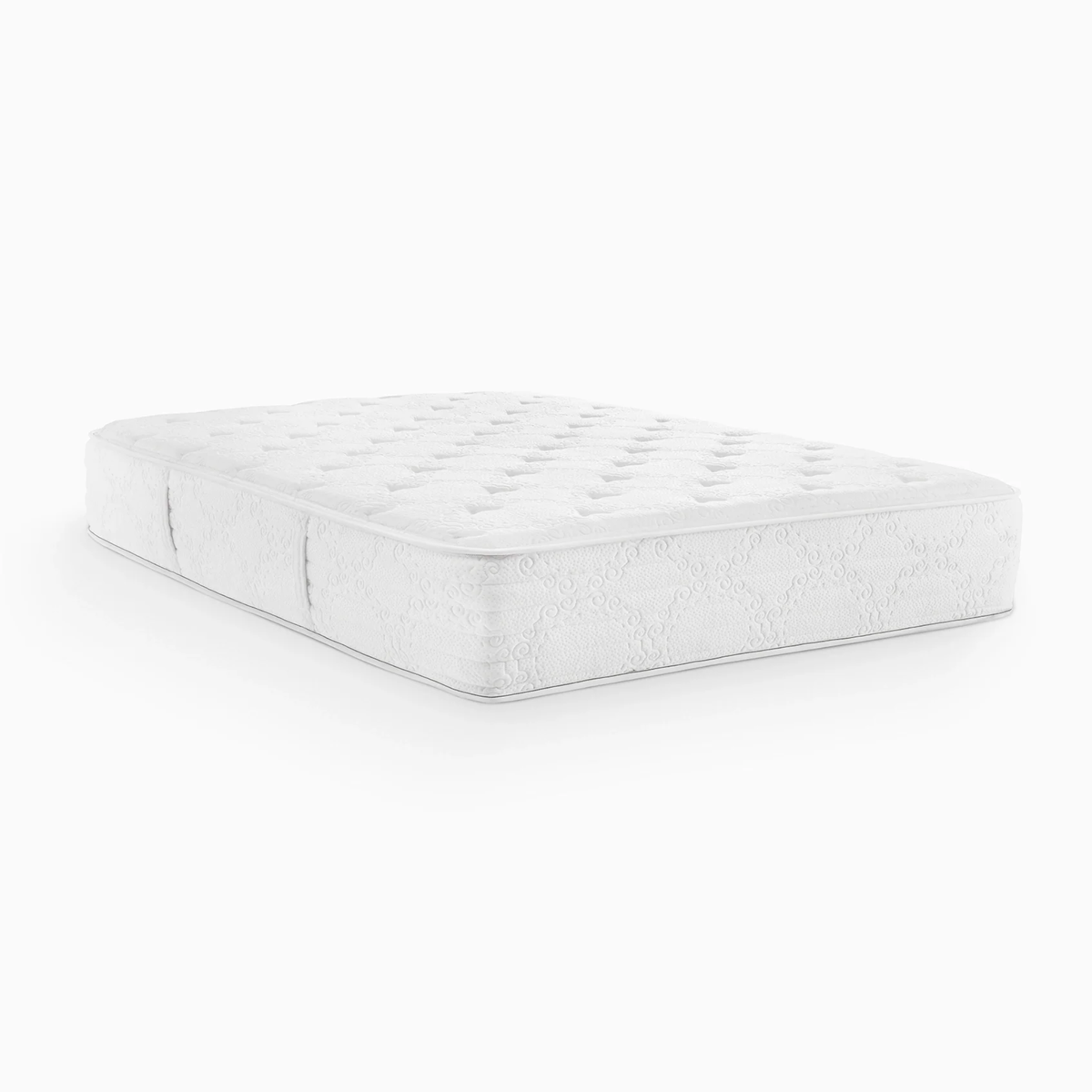 A white, rectangular Sferra Sognofacile Mattress in a Box with quilted top and textured sides features cooling gel foam for comfort.