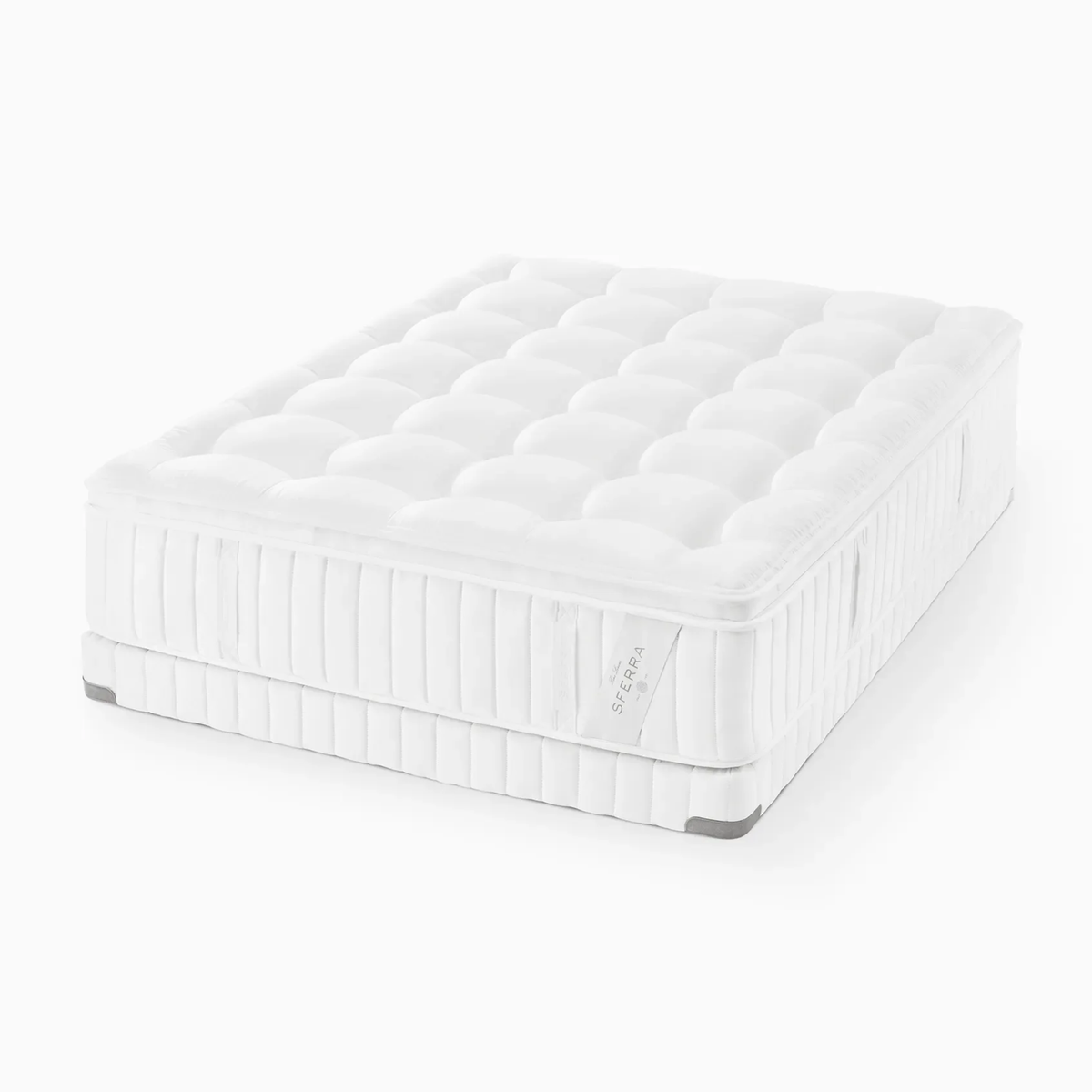 A white, rectangular Sferra Sonno Notte CV Pillowtop Mattress with quilted top and side stitching, shown on a plain white background.