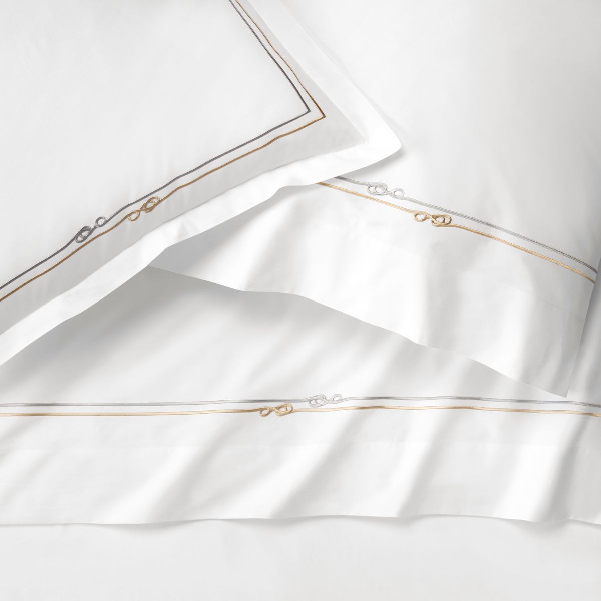 Sferra Squillo Bedding Layered Sham Pillowcase and Flat Sheet White/Platinum