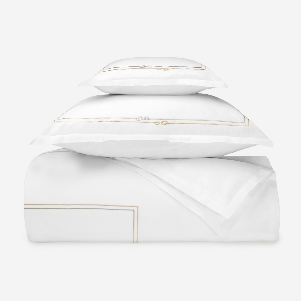 Sferra Squillo Bedding Shams and Duvet in White/Platinum Color Stacked
