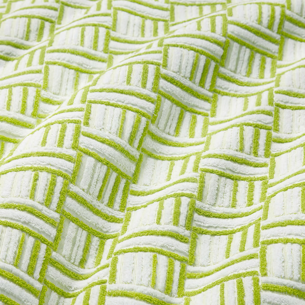 Fabric Closeup of Sferra Tirreno Beach Towels in Kiwi color