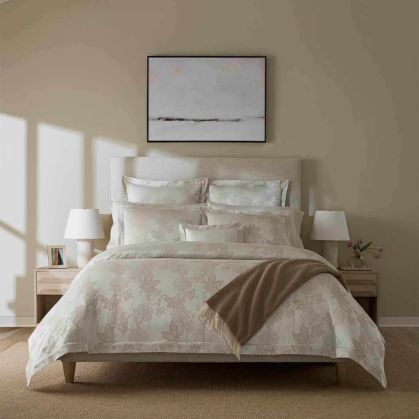 Full Bed in Sferra Tivoli Bedding in Color Taupe