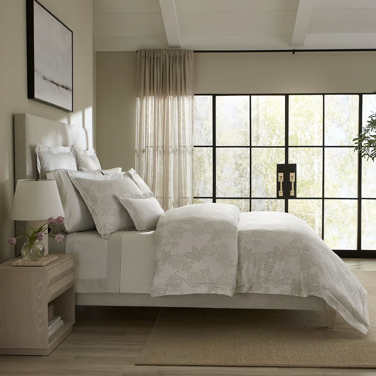 Side View of Sferra Tivoli Bedding in Color Taupe