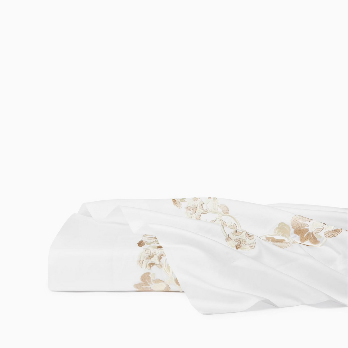 Flat Sheet of White and Sand Sferra Tralcio Bedding