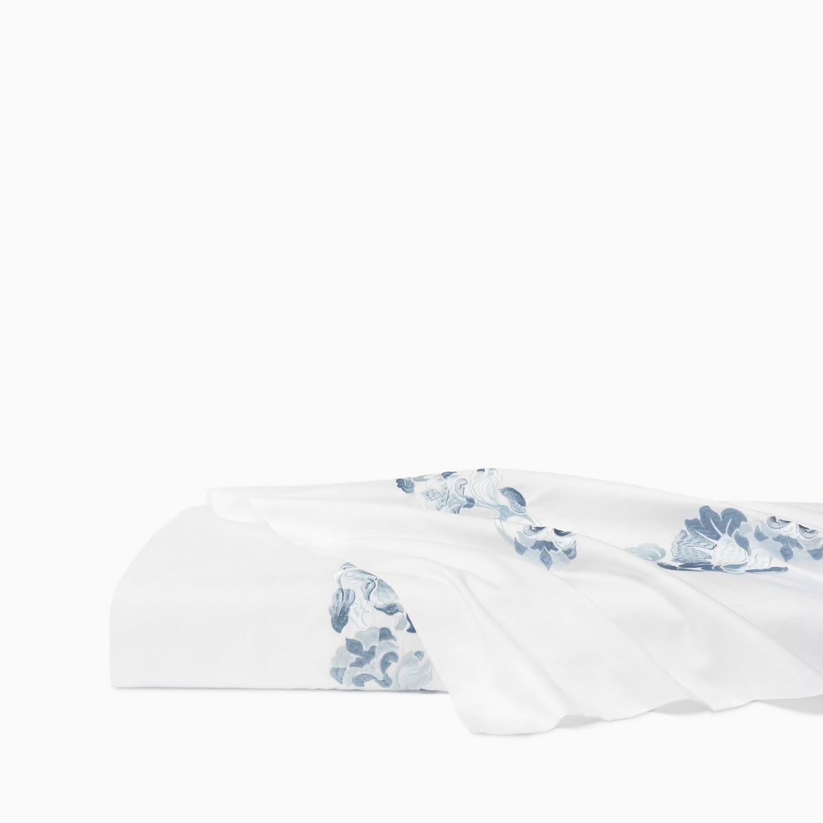 Flat Sheet of White and Sea Sferra Tralcio Bedding