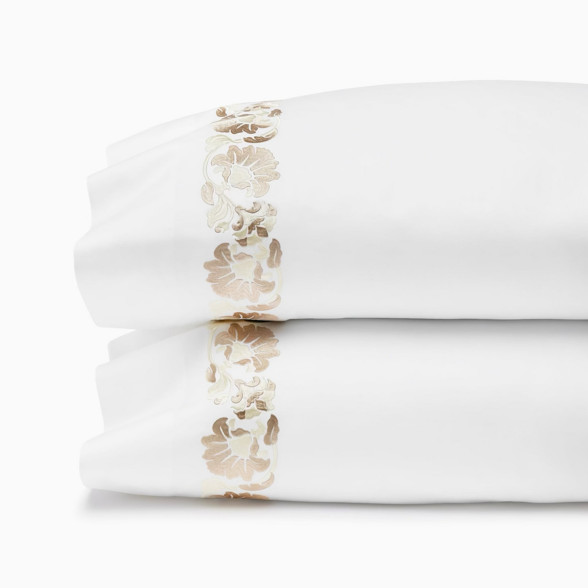 Pillowcases of White and Sand Sferra Tralcio Bedding