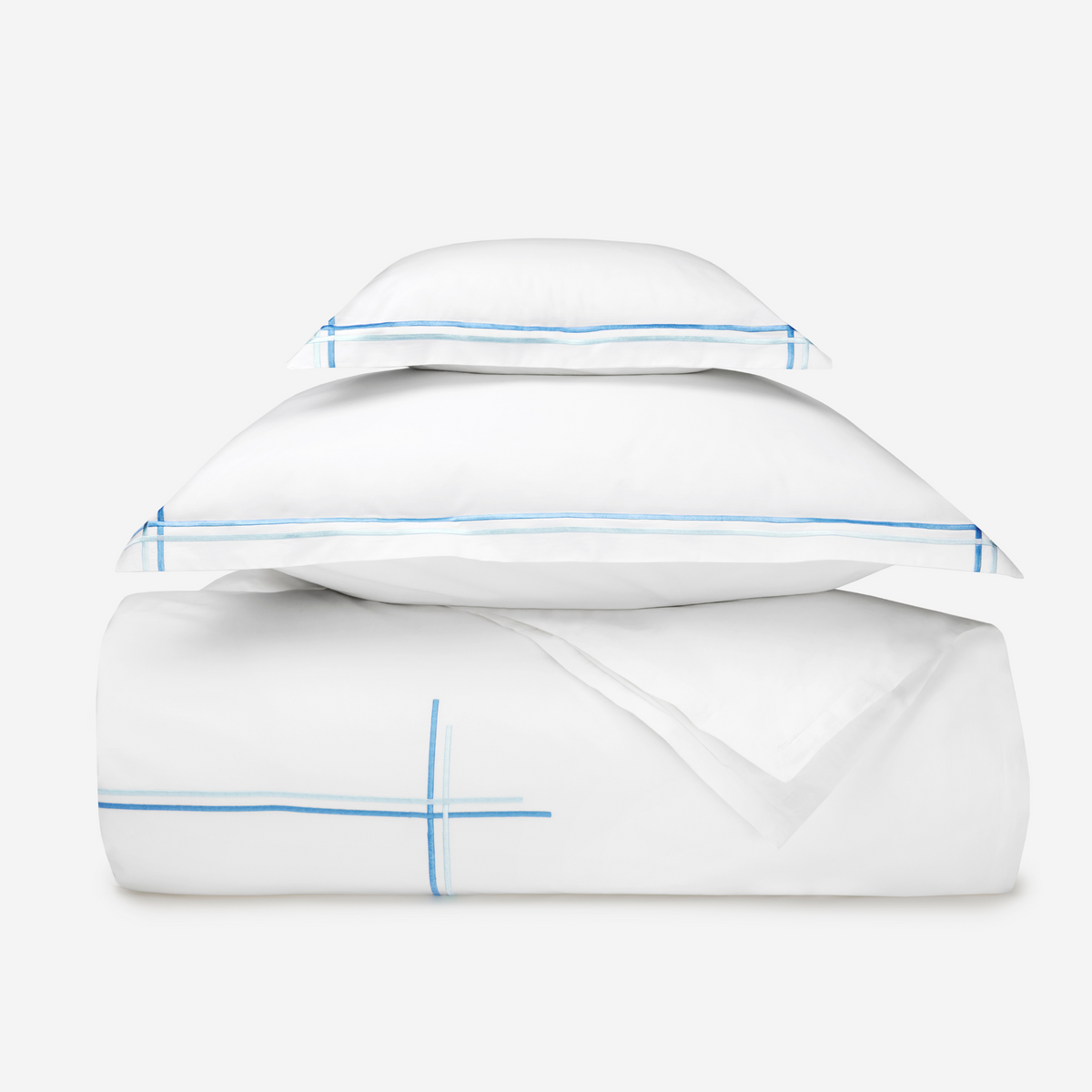 Sferra Tratto Bedding Pillowcase Sham Duvet Stacked White/Clearwater
