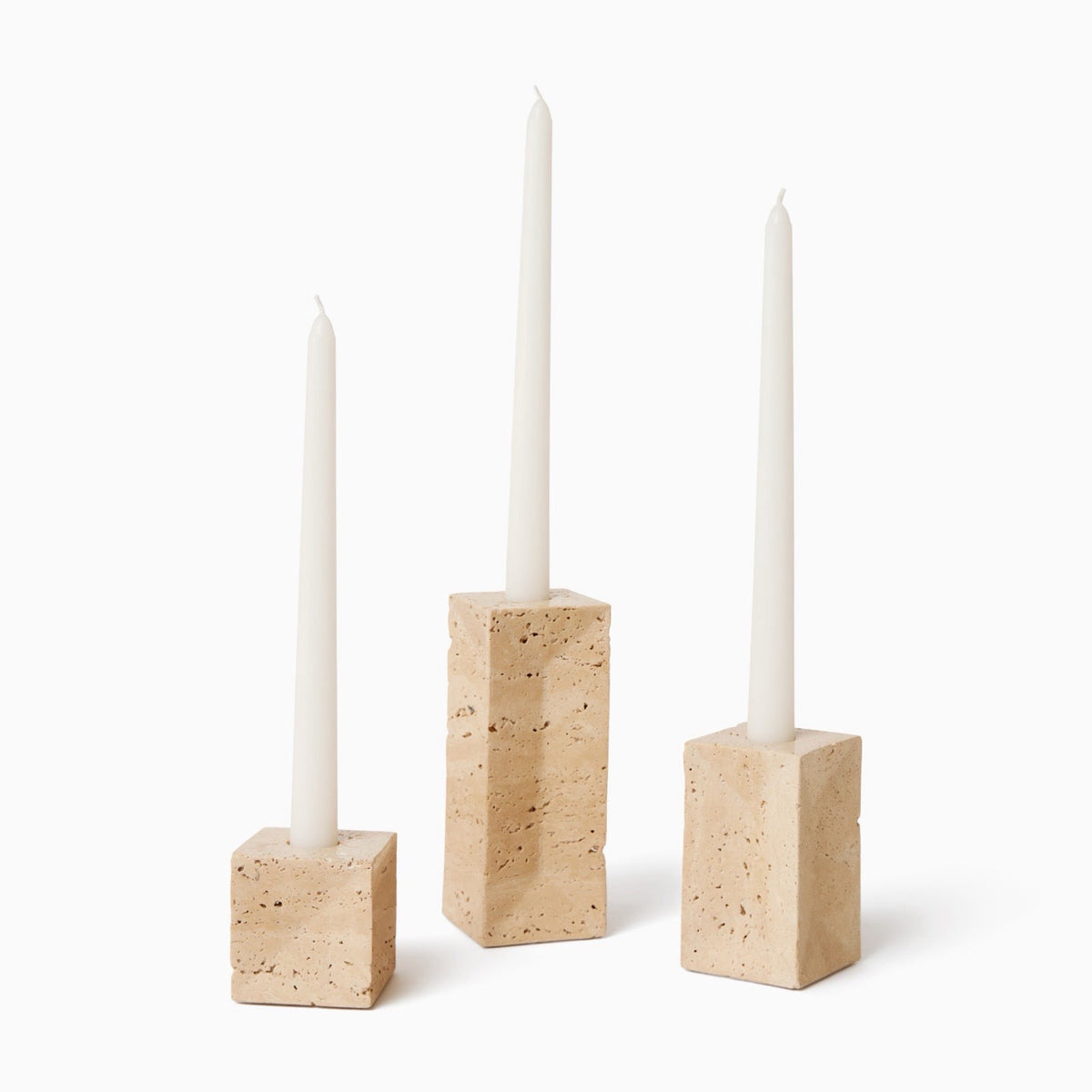 Sferra Travertino Stone Candle Holder in Beige against white background