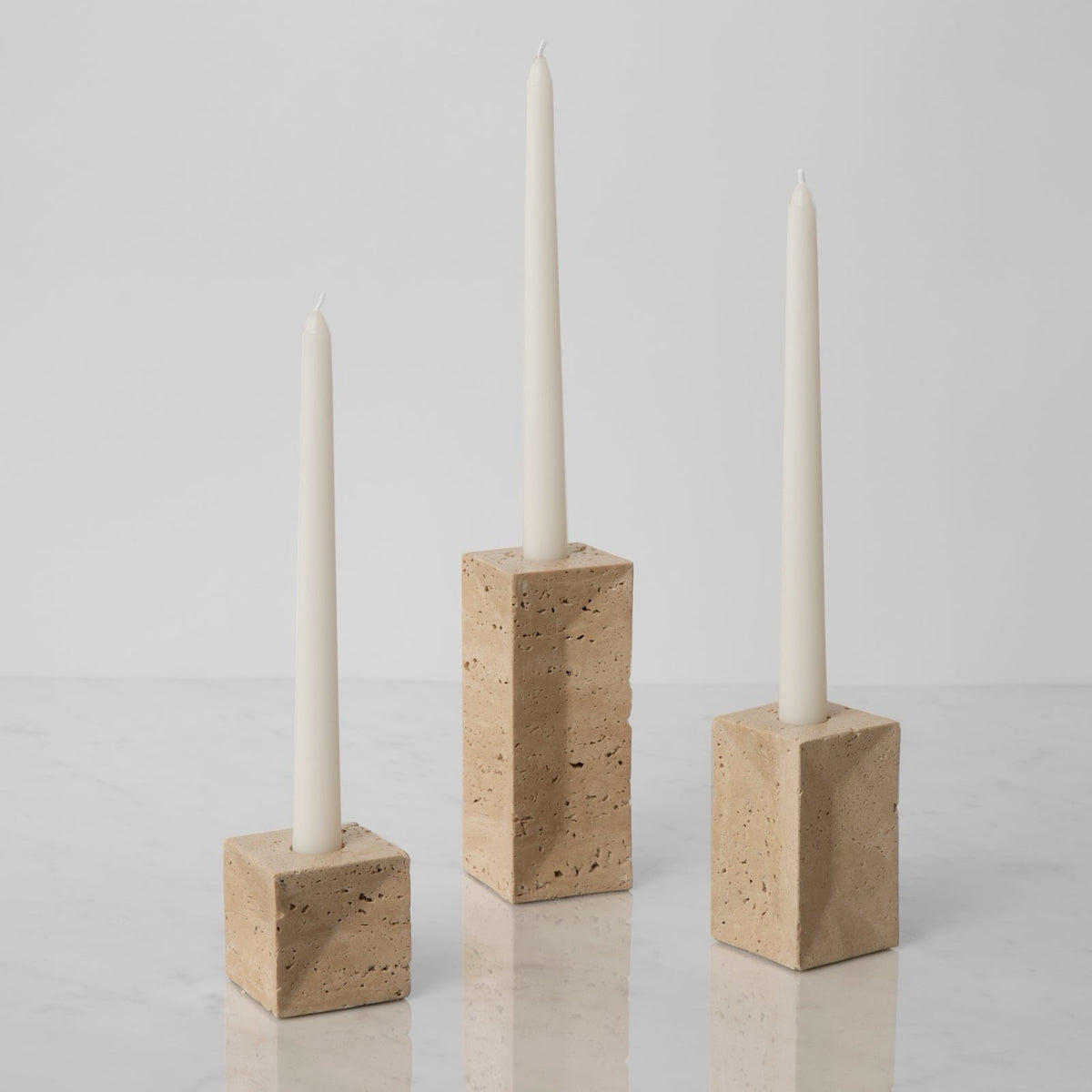 Set of Sferra Travertino Stone Candle Holder in Beige