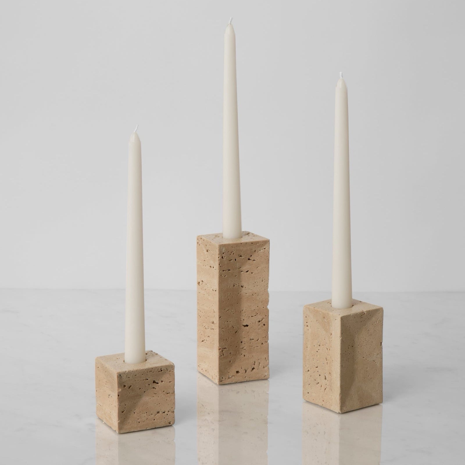 Set of Sferra Travertino Stone Candle Holder in Beige