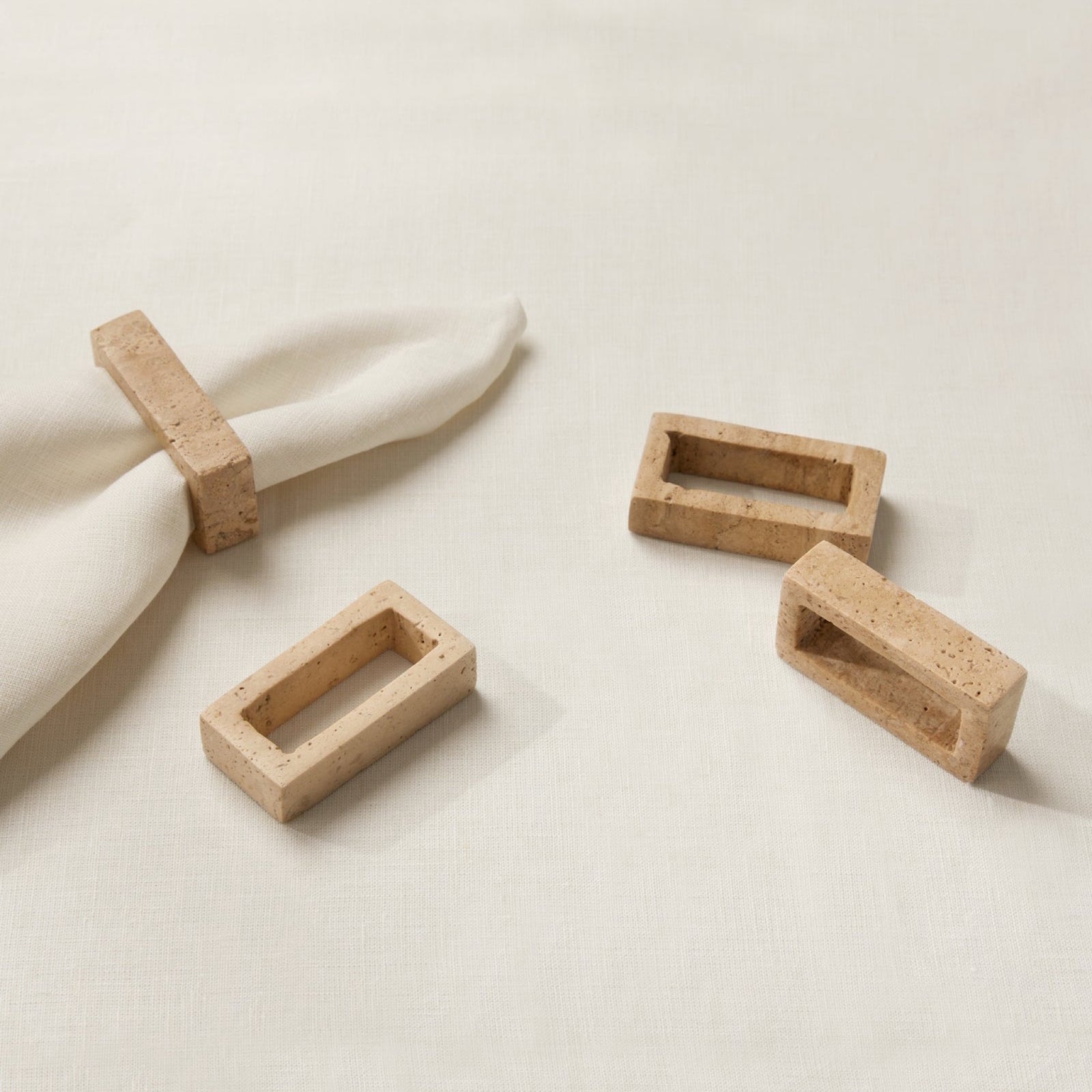 Sferra Travertino Stone Napkin Rings in Beige