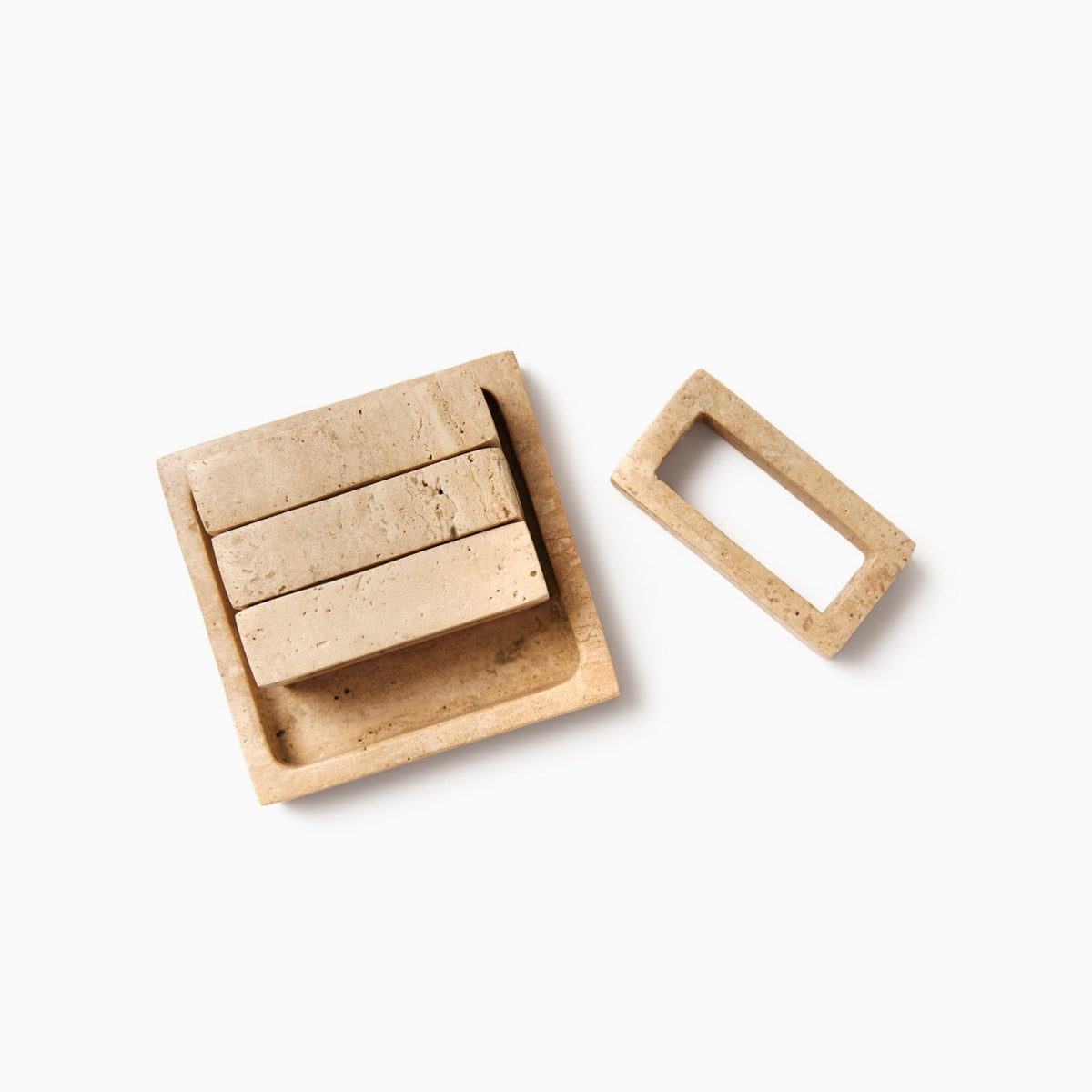 Top view of Sferra Travertino Stone Napkin Rings in Beige