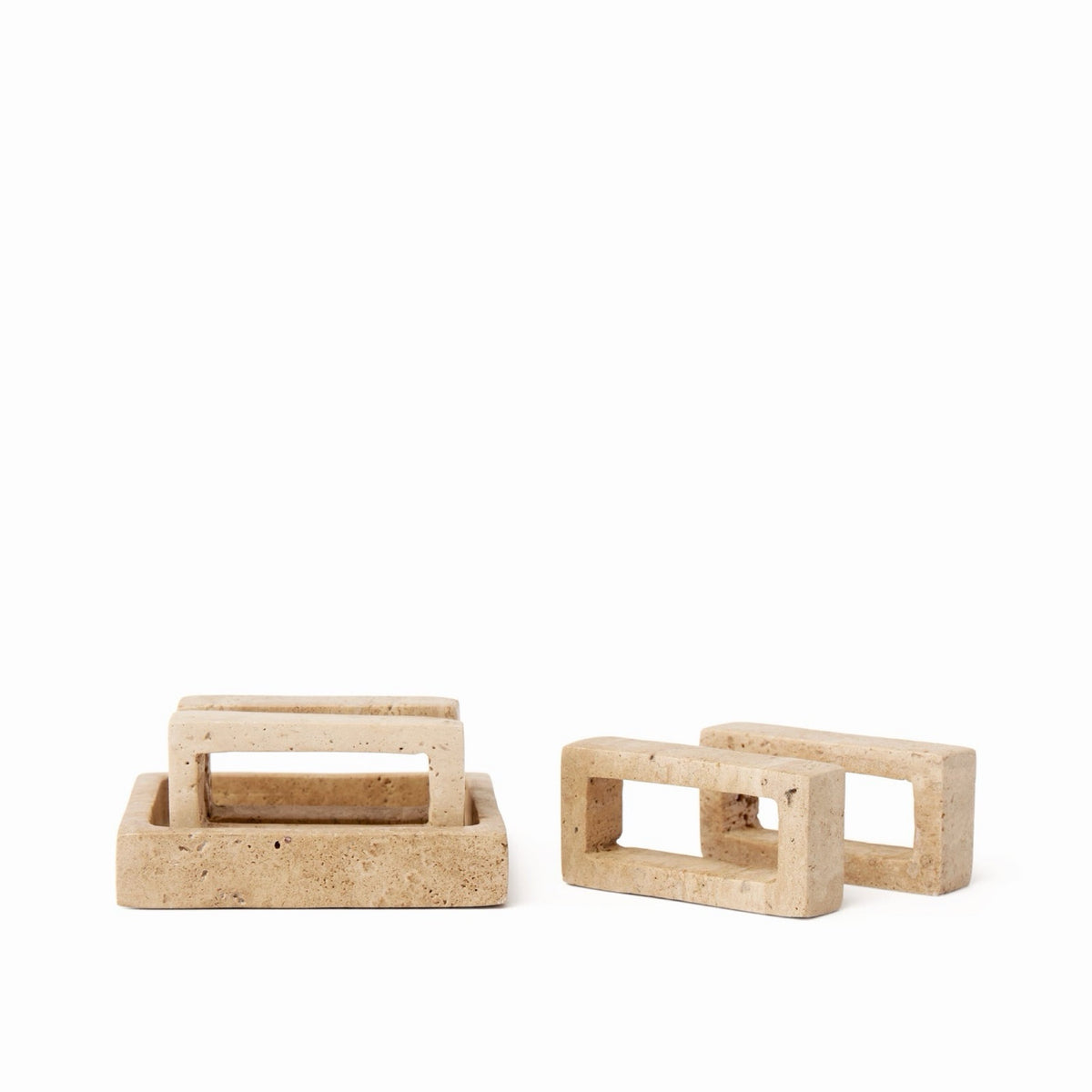 Set of Sferra Travertino Stone Napkin Rings in Beige