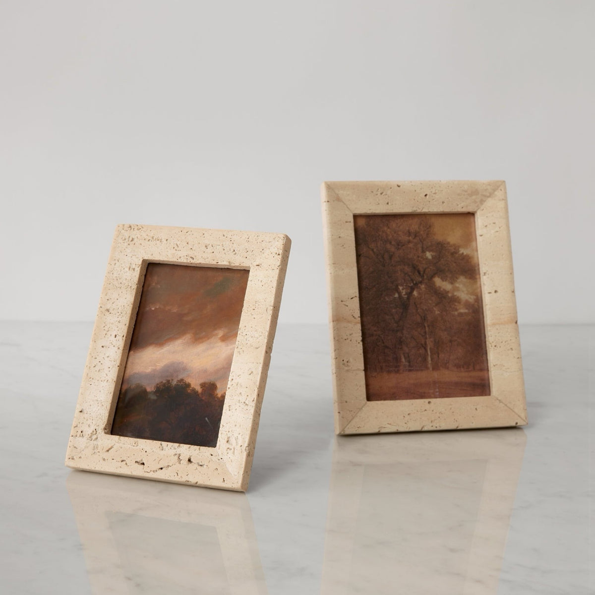 2 sizes of Sferra Travertino Stone Photo Frame in Beige