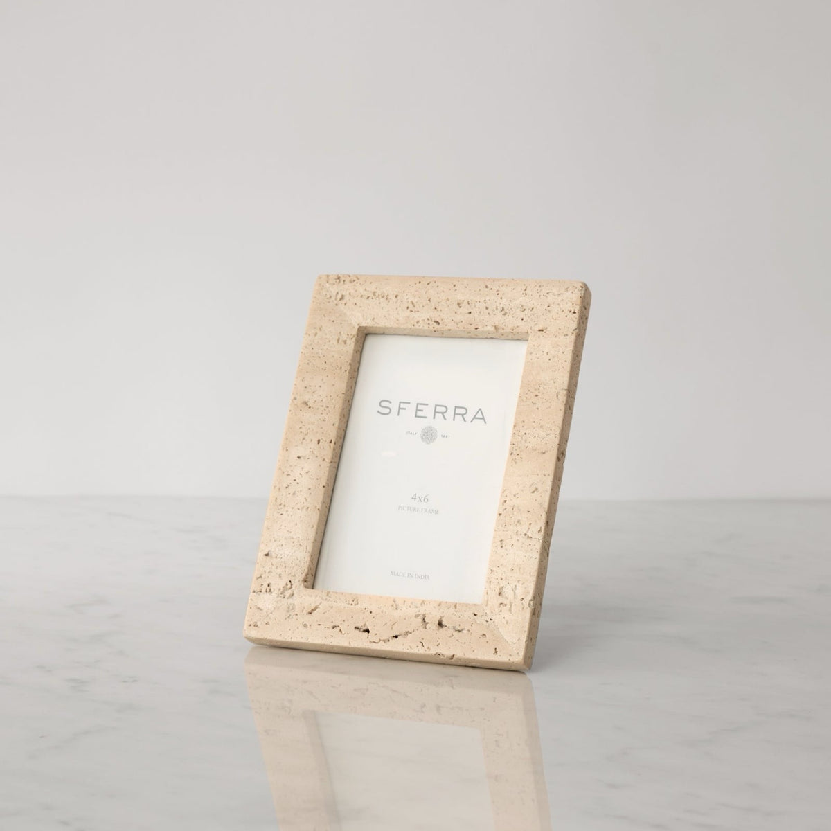 Standing Small Sferra Travertino Stone Photo Frame in Beige