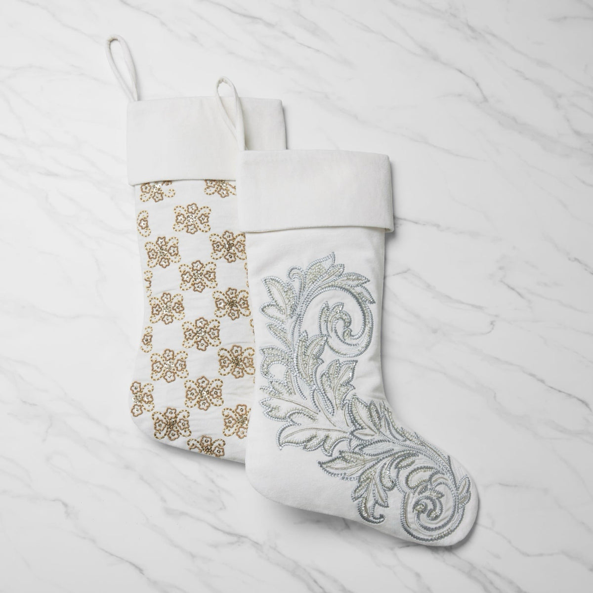 Colors of Sferra Twinkle Holiday Stocking in Ivory and Gold